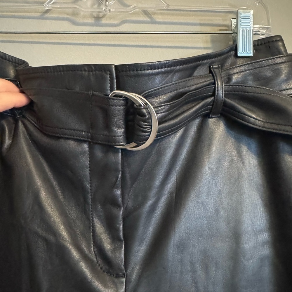 LOFT Belted Black Leather Crop Pants - Picture 2 of 6